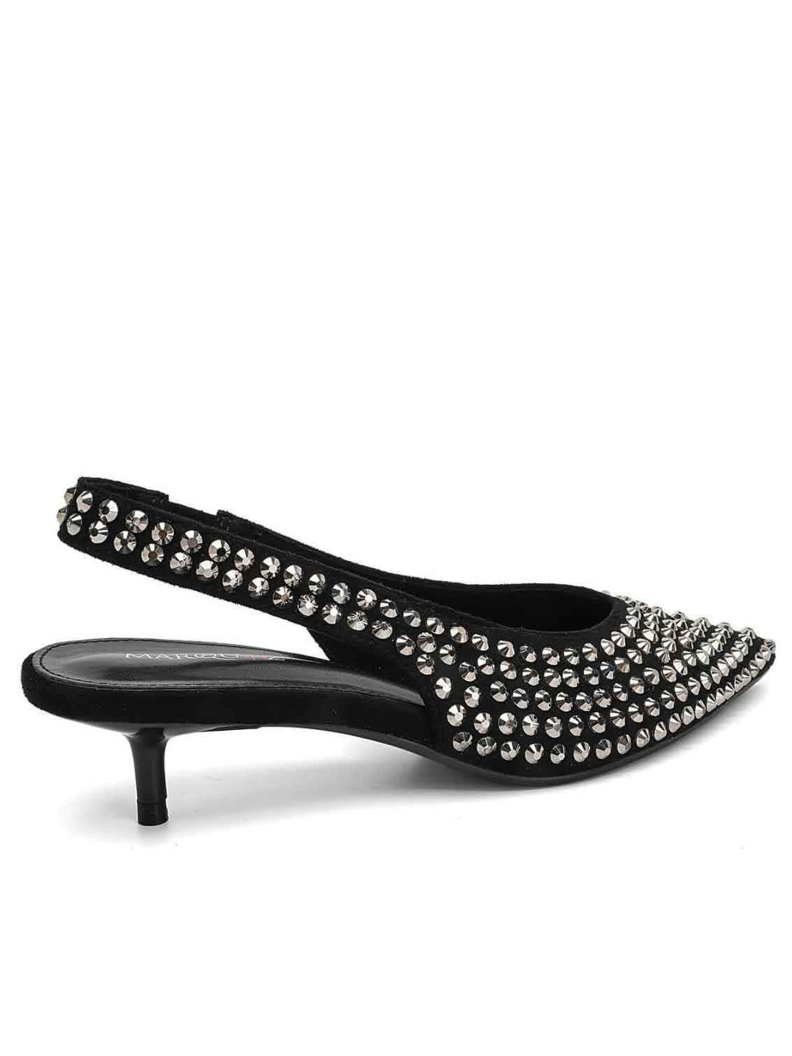 Gavy - Elegant spetsig pump med låg klack och glänsande strass